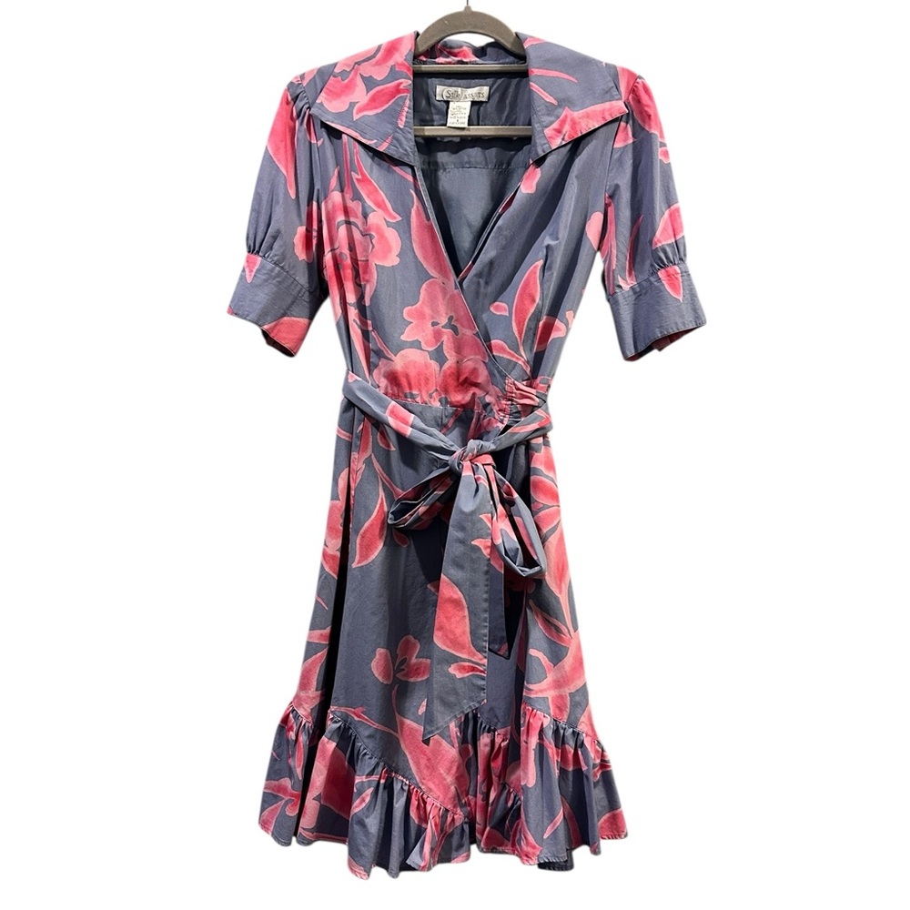 Silk Assets Floral Pink and Gray Dress | Size Small